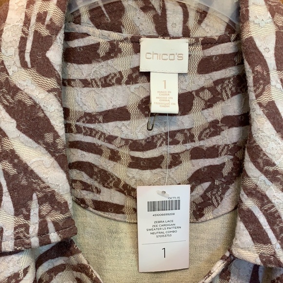 NWT Chico’s Zebra Lace Cardigan Size 1 Chicos - Picture 2 of 8